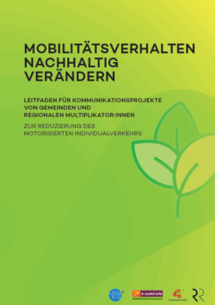 Grüner Hintergrund mit dem Titel „Mobilitätsverhalten nachhaltig verändern“ zur Förderung nachhaltiger Mobilitätspraktiken für Kommunen und Gemeinschaftsprojekte.