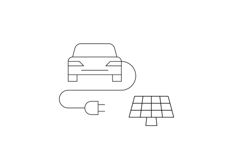 Auto mit Kabel und Solaranlage