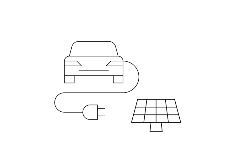 Auto mit Kabel und Solaranlage