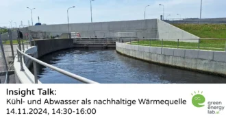 Infrastruktur des Wasserkanals aus Beton mit grünem Rasen und Veranstaltungshinweisen überlagert.