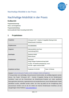 Startbild eTransport 24/7 Endbericht, Tabelle mit Projektinformationen