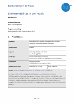 Cover Endbericht, Tabelle mit Projektinformationen
