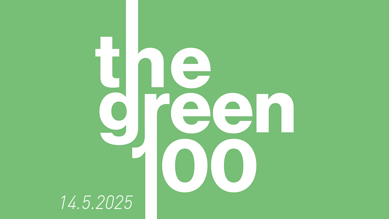 Logo mit dem Text 'the green 100' auf grünem Hintergrund, darunter das Datum '14.5.2025'