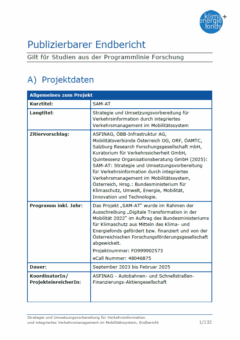 Titelblatt Studie SAM-AT, Tabelle mit Projektinformationen