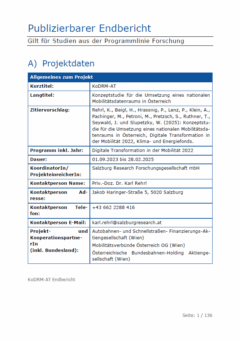 Titelblatt Studie KoDRM-AT, Tabelle mit Projektinformationen