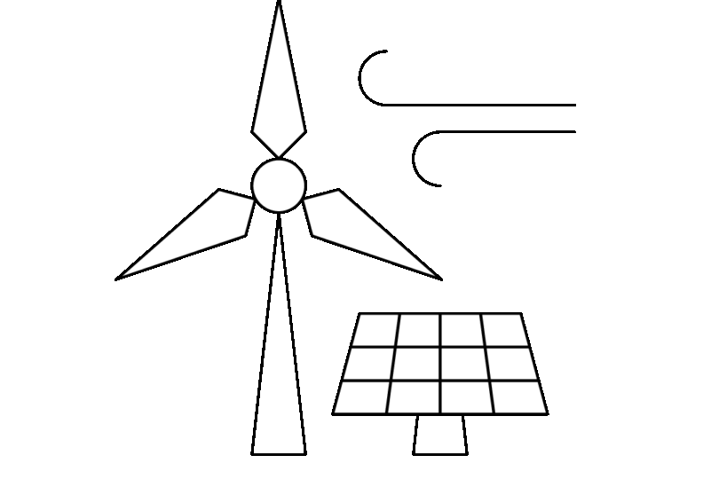 Symbol für erneuerbare Energie mit Windrad und Solarpanel