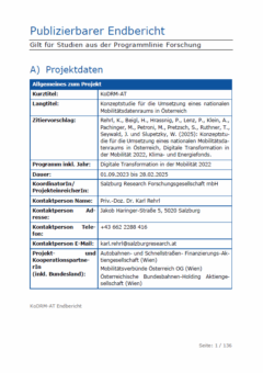 Titelbild der Studie KoDRM-AT mit Projektinformationen in tabellarischer Darstellung