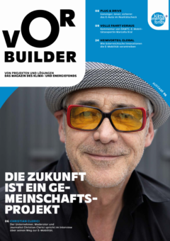 Screenshot: Das Titelbild der sechsten Ausgabe von Vorbuilder mit dem Überthema E-Mobilität und Christian Clerici als Titelstar.